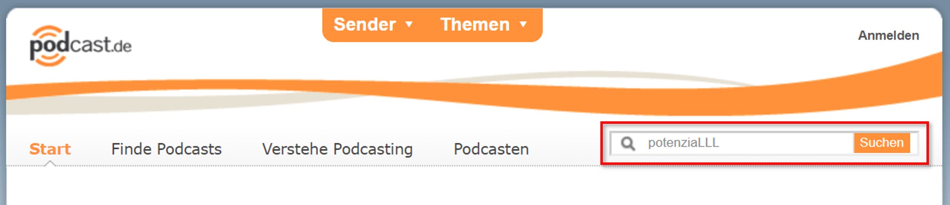 Die Suche nach potenziaLLL bei podcast.de