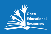 Das Bild zeigt das Logo der UNESCO für Open Educational Resources: Ein aufgeklapptes, stilisiertes Buch, dessen sich auffächernde Seite in Hände Arme mit Händen übergehen.