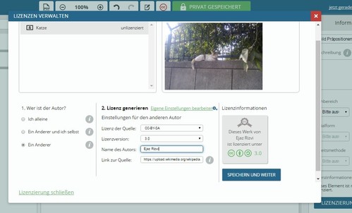 Screenshot von tutory.de: Das Fenster Lizenzinfomationen