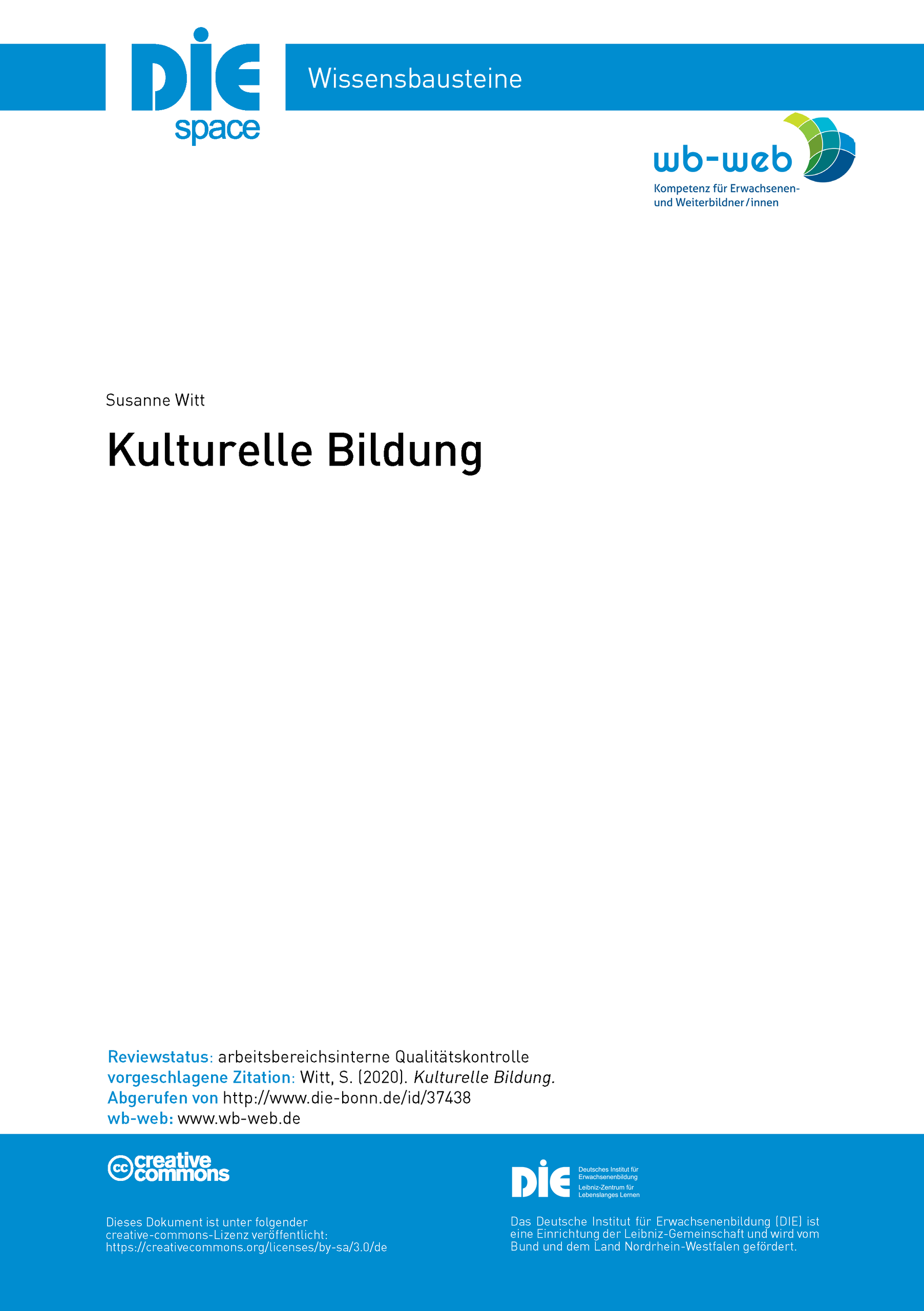 Titelblatt Wissensbaustein Kulturelle Bildung