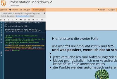 Das Bild zeigt einen Screenshot der Präsentationsanwendung von CryptPad.