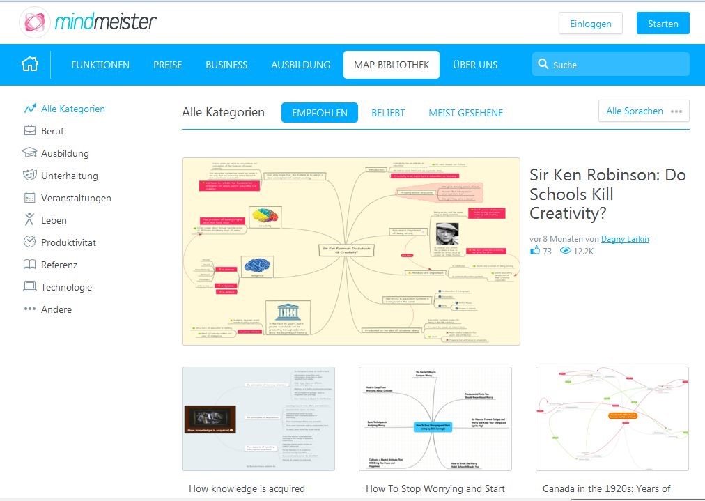 Beispiele für Mindmaps, die mit dem Programm mindmeister erstellt wurden