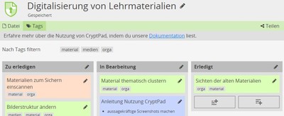 Das Bild zeigt einen Screenshot der Kanbananwendung von CryptPad.