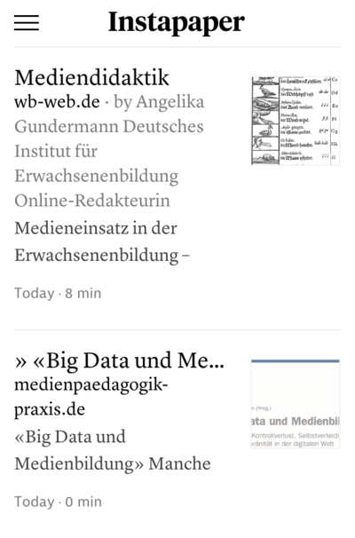 Screenshot Instapaper Beiträge