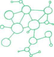 Das Bild zeigt schematische Vernetzung von verschiedenen weißen und leeren Kreisen.