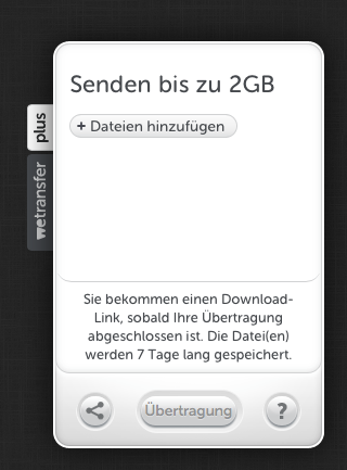 Screenshot Datentransfer-Eingabefenster bei WeTransfer- Freigabe per Link