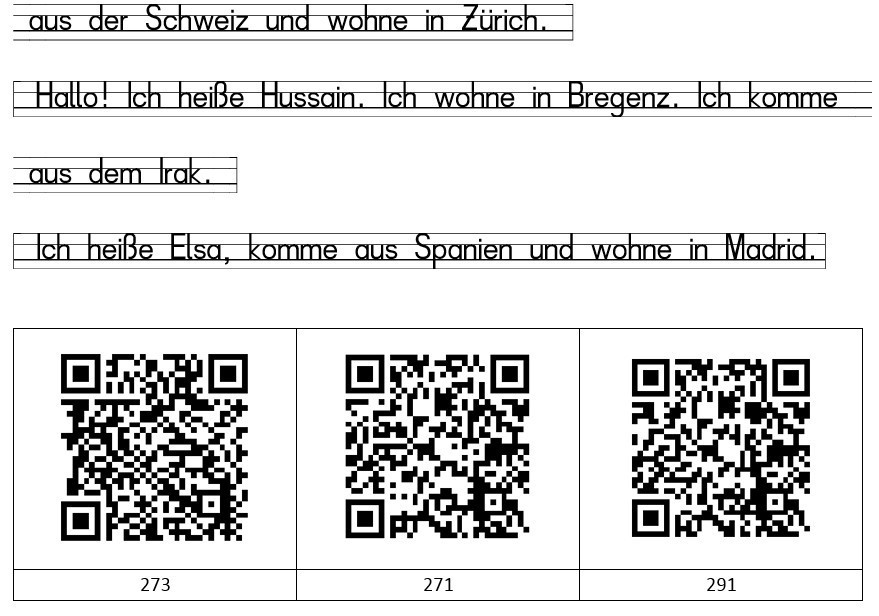 Arbeitsblatt mit Text und QR-Code