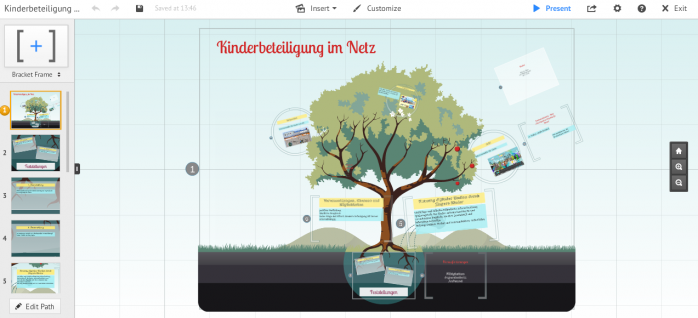 Screenshot einer Prezi in der Bearbeitungsansicht