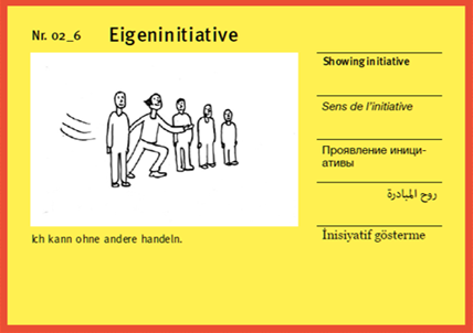 Das Bild zeigt eine Kompetenzkarte zum Beispiel "Eigeninitiative".