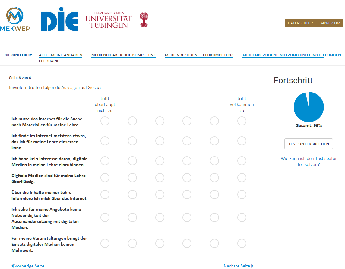 Ansicht einer Seite aus dem Selbsttest