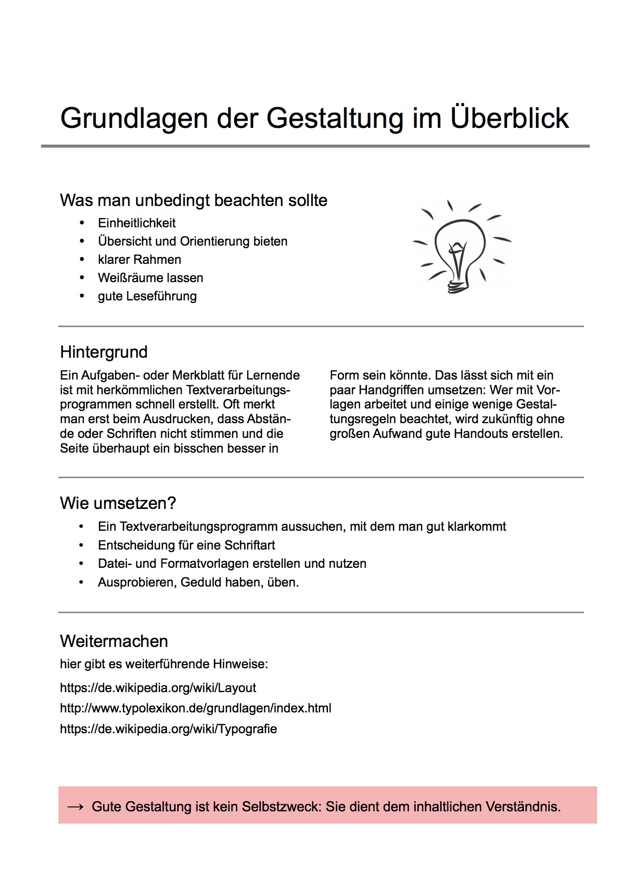 Gestaltete Seite für ein Handout